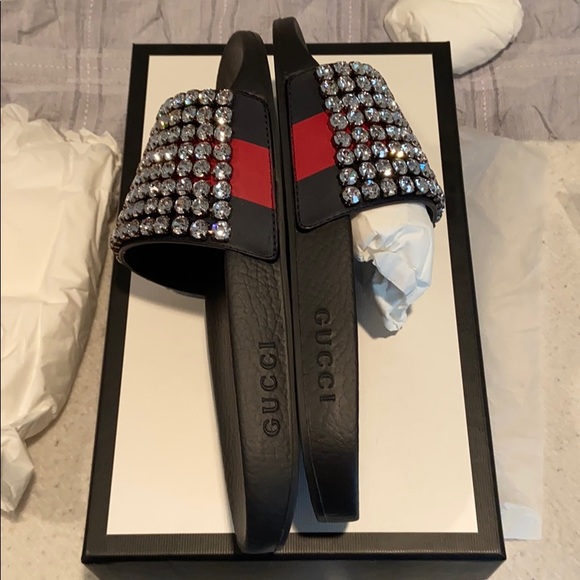 Gucci Crystal black Webb slides NWB size 40 - Picture 8 of 10
